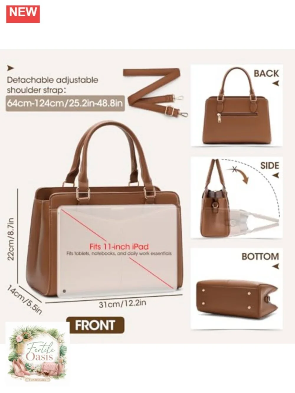 PU Leather Satchel Purse Women Structured Work Handbag Fits iPad Top Handle